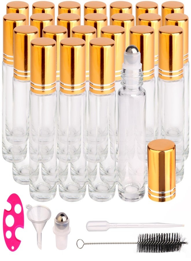 inice 24 Pack Clear Galss Roller Bottles,10ml Roll On Bottles Stainless Steel Roller Balls Metal Cap for Aromatherapy Essential Oils Applicator - Image 1